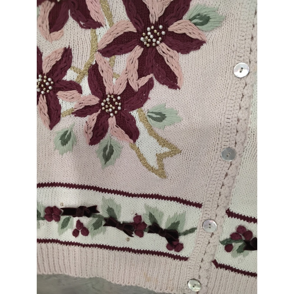 Unique Knit Women's Christmas Cardigan Sweater Rocking Horse‎ Tree Poinsettia -L - Picture 3 of 10